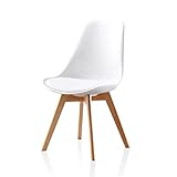 TUKAILAi 1PCS Weiß Retro Esszimmerstühle mit Buchenholz Beine und Gepolsterten Sitz Lounge Stühle Küche...