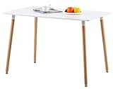 H.J WeDoo Rechteckig Esstisch Küchentisch Buchenholz für 4 Stühle Esszimmertisch Tisch mit Holzbein MDF...