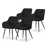 CLIPOP Esszimmerstühle 4er Set Schwarz Samt Küchenstuhl Polsterstuhl Retro Design Armlehnstuhl mit...