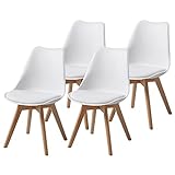 ALBATROS Esszimmerstühle 4er Set AARHUS, Weiss - Beine aus Buche Massiv-Holz, Skandinavisches Retro-Design,...