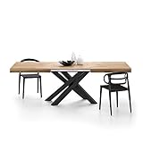 MOBILI FIVER, Ausziehbarer Tisch Emma 160, rustikale Eiche mit schwarzen X-Beinen, Laminiert/Eisen, Made in...