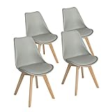 EGGREE 4er Set Grau Esszimmerstühle mit Massivholz Buche Bein, Retro Design Gepolsterter lStuhl Küchenstuhl...