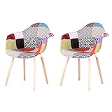GrandCA HOME 2er-Set Sessel mit Patchwork-Stoffkissen Esszimmerstühle Holzbeine für Küche, Wohnzimmer,Rot...