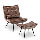 MCombo Sessel mit Hocker, moderner Relaxsessel mit Taillenkissen für Wohnzimmer, Retro Vintage Lesesessel...