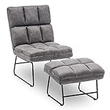 MCombo Sessel mit Hocker, Relaxsessel für Wohnzimmer, moderner Fernsehsessel Loungesessel Stuhl, Mikrofaser,...